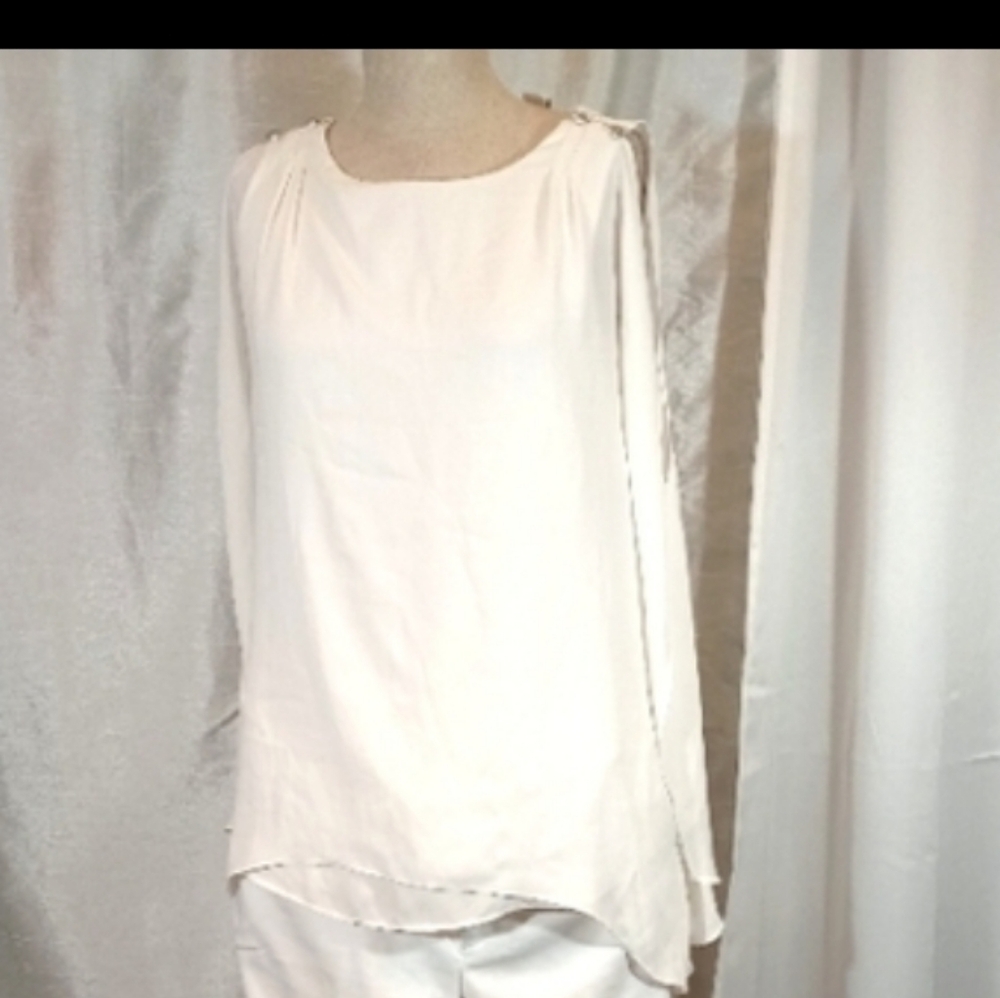 Black House White Market Tank Top, White, High /Low, Asymmetrical Hem, Sheer, M - Picture 1 of 10